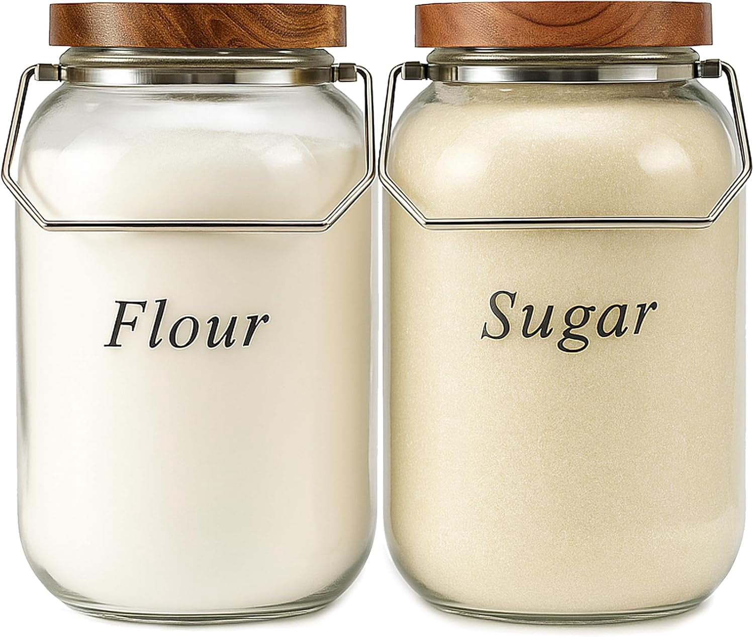 2 Pack Glass Flour Sugar Storage Containers with Handle, 1 Gallon Glass ...