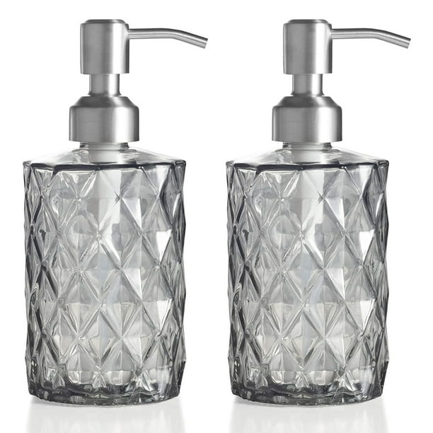 2 Pack Glass Hand Soap Dispenser for Bathroom Kitchen 12 Oz Diamond
