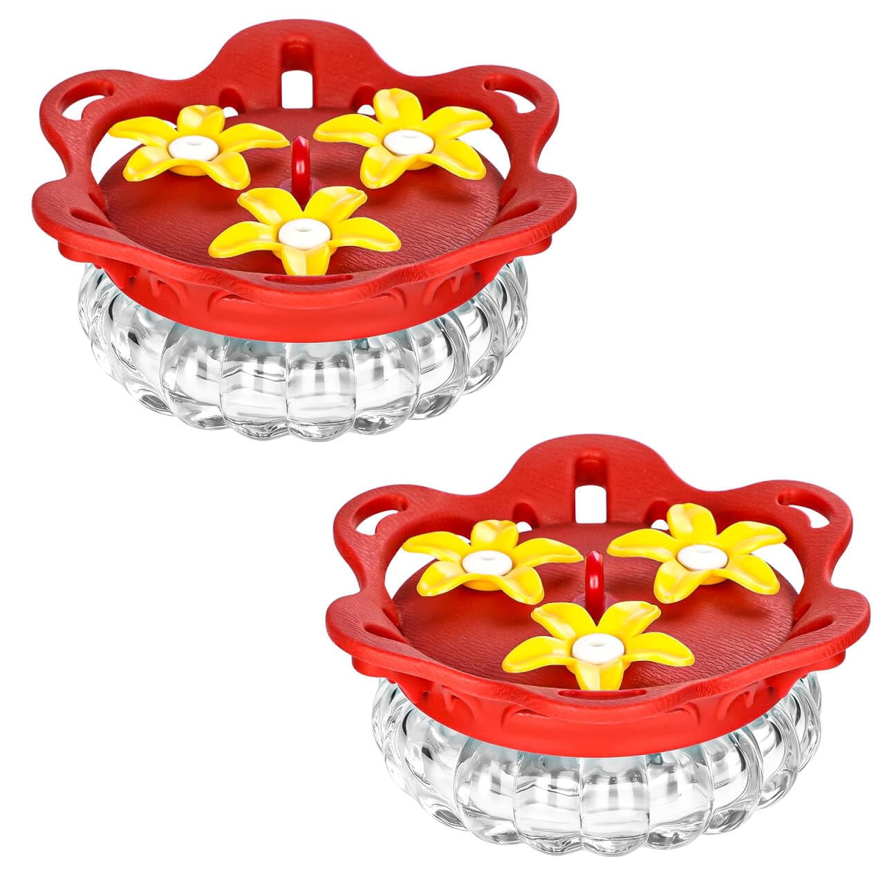 2-Pack Glass Hummingbird Feeders, Transparent, Outdoor Hanging With 3 Bee Guard Ports