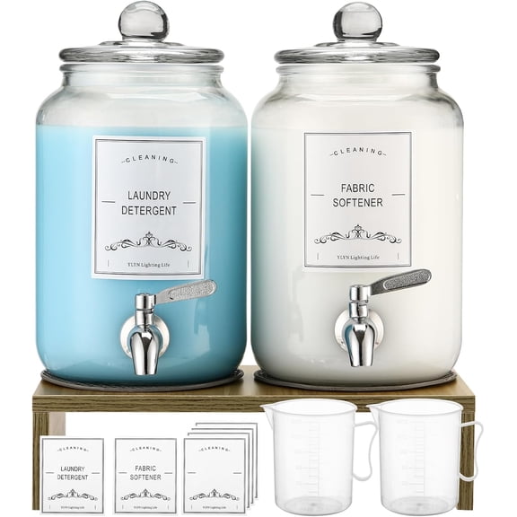 2-Pack Glass Laundry Detergent Dispenser with Stand, 106oz Leak-Proof Glass Fabric Softener Dispenser- Laundry Soap Dispenser-Reusable Container for Kitchen & Bathroom Storage