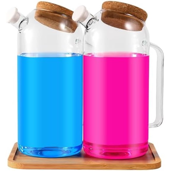 2 Pack Glass Laundry Detergent Dispenser with Tray,60oz Tilted Spout Laundry Soap Container for Laundry Room Organization Detergent Storage Containers for Powder