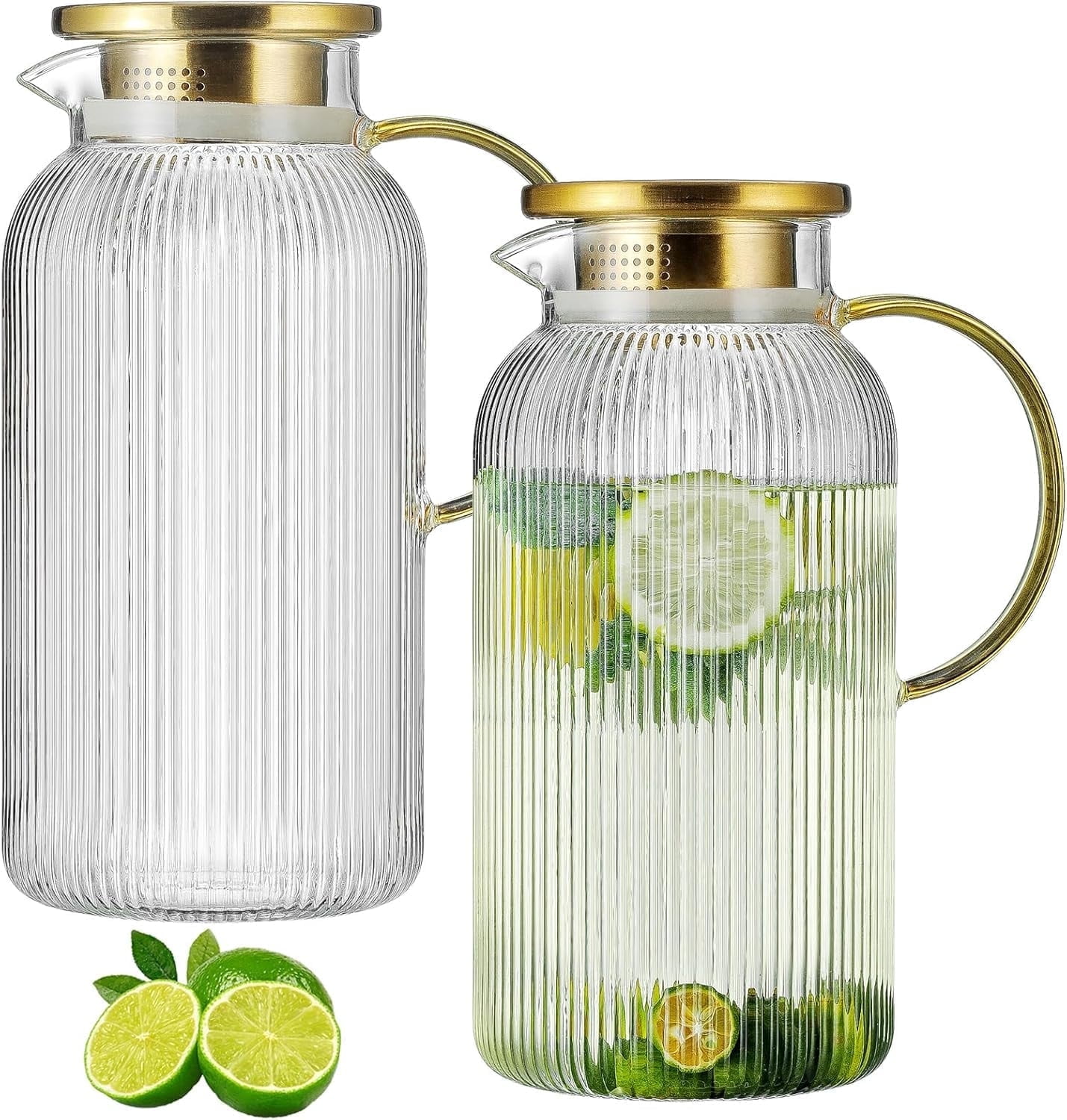2 Pack Glass Pitcher with Lid, 68 oz/2 Liter Clear Water Pitcher for Cold Brew, Coffee, Lemonade, Heat Resistant