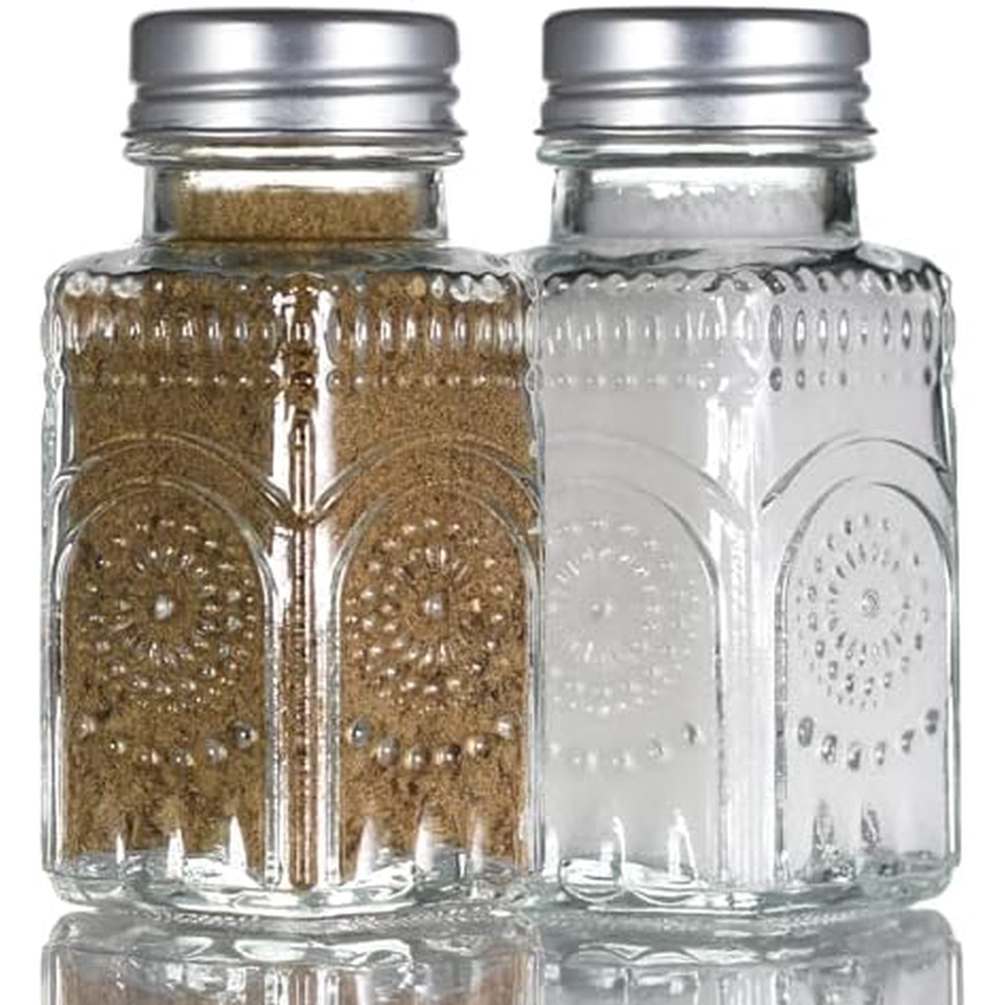 2 Pack Glass Salt and Pepper Shakers Set, Vintage Spice Shakers for Dining Room Table, Kitchen, Restaurant (Sunflower Style)
