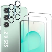 2 Pack Glass Screen Protector for Samsung Galaxy S25 [6.2 inch] + 2 Pack Camera Lens Protector, 9H Tempered Glass, Fingerprint Unlock, HD Clear Case Friendly Anti-Scratch