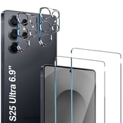 2 Pack Glass Screen Protector for Samsung Galaxy S25 Ultra [6.9 inch] + 2 Pack Camera Lens Protector, 9H Tempered Glass, Fingerprint Unlock, HD Clear Case Friendly Anti-Scratch