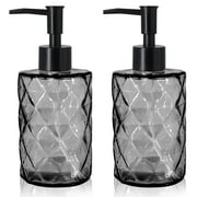 2 Pack Glass Soap Dispenser Diamond Design , 12 Ounce Kitchen Soap Dispenser for Bathroom, Hand Soap, Dish Soap Gray