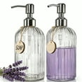 thumbnail image 1 of 2 Pack Glass Soap Dispenser with Rust Proof Stainless Steel Pump, Refillable Hand Soap Dispenser with Vertical Stripe, Elegant Hand Soap Dispenser for Bathroom & Kitchen, 1 of 7