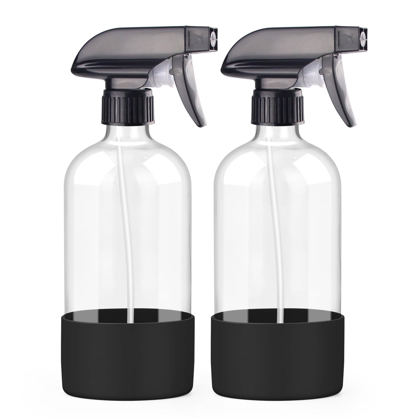 2 Pack Glass Spray Bottles with Silicone Sleeve, 16 oz Empty Refillable ...