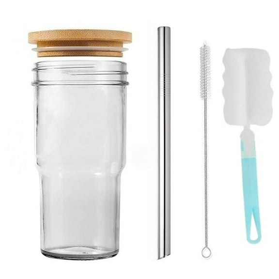 2 Pack Glass Tumbler Cups with Lids - 24oz Reusable Drinking Glasses for Iced Coffee Tea and Juice Storage