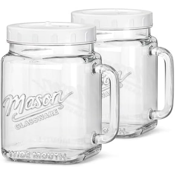 2 Pack Glass Wide Mouth Mason Jars, 74 oz Large Mason Jars with Handles for Sealing, Glass Jars for Food Storage, Overnight Oats, Dry Food, Snacks, Candies, DIY Projects$$Home Decor, Kitchen, & Other