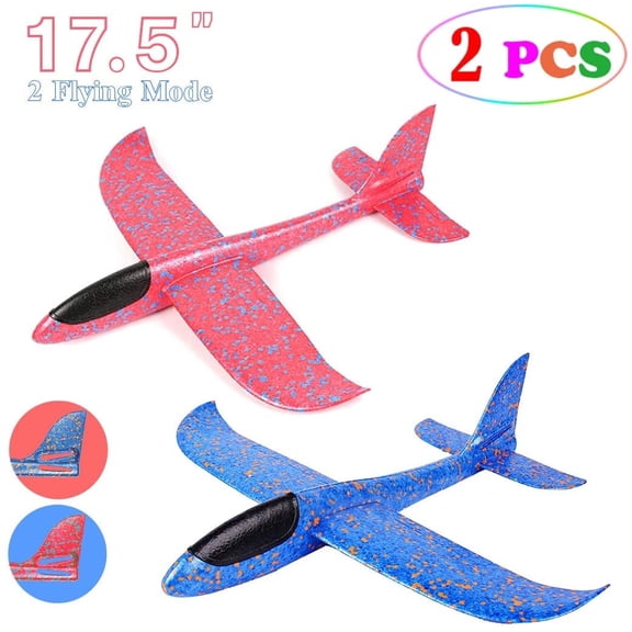 2 Pack Glider Plane Toys, 18.9" Large Throwing Foam Airplane, Dual Flight Mode Flying Toy, The Best Outdoor Sport Toy Gifts for Kids