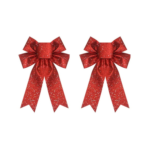 2 Pack Glitter Christmas Bows & Wreath Bows for Christmas Tree Ornaments & Party Decoration Indoor Outdoor Bows Present Xmas Party Supplies (Red)