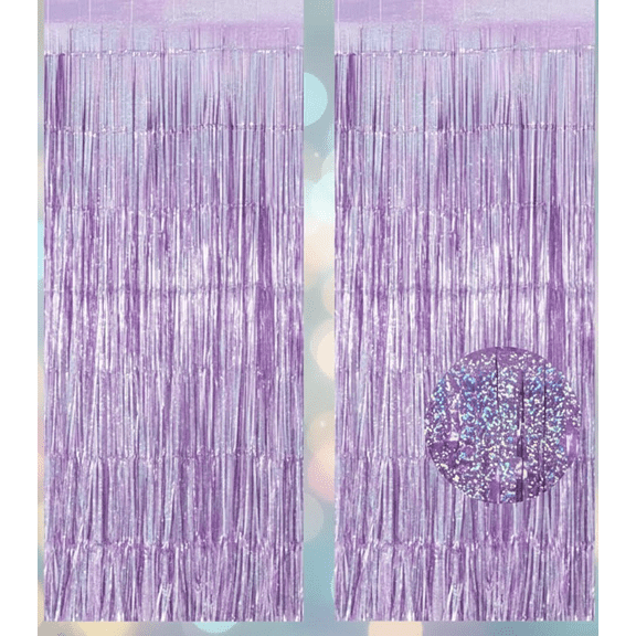 2 Pack Glitter Fringe Curtain Backdrop for Photo Booth, Door Streamers for Birthday Wedding Bridal Shower Holiday Graduation Party Decorations in Light Purple