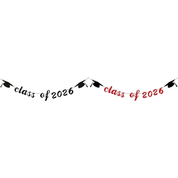 2-Pack Glitter "Graduation Season" Banner for Class of 2026, Sparkling Paper Party Decoration for Grad Party Wall, Dessert Table Backdrop, Photo Booth Prop, Includes Black & Red Combo, By VINOIC