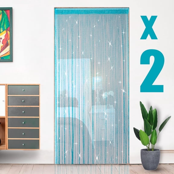 2 Pack Glitter String Curtains 39x79 Inch Fringe Panels Room Divider Fly Screen for Home Décor Door Windows Wedding Party Hotel Living Room Doorways Restaurant, Blue 39x79 Inch