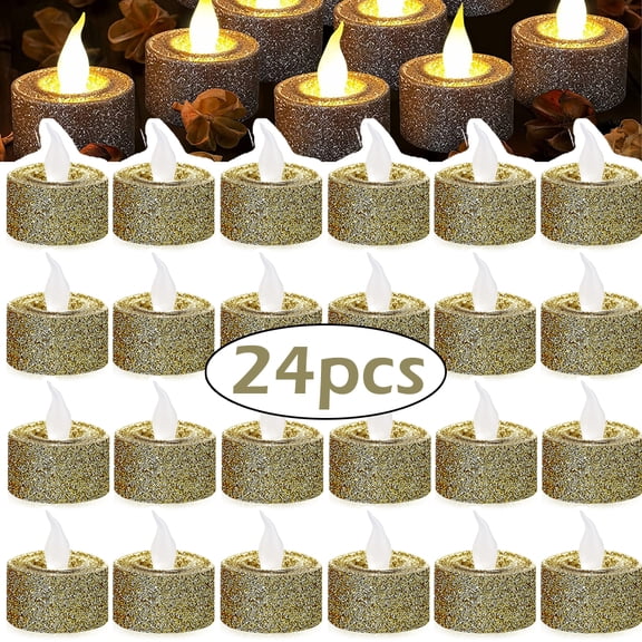 2 Pack Glitter Tea Lights, Battery Operated LED Candles, Flickering for Holiday Gift Wedding Party Christmas Decoration, Batteries Included