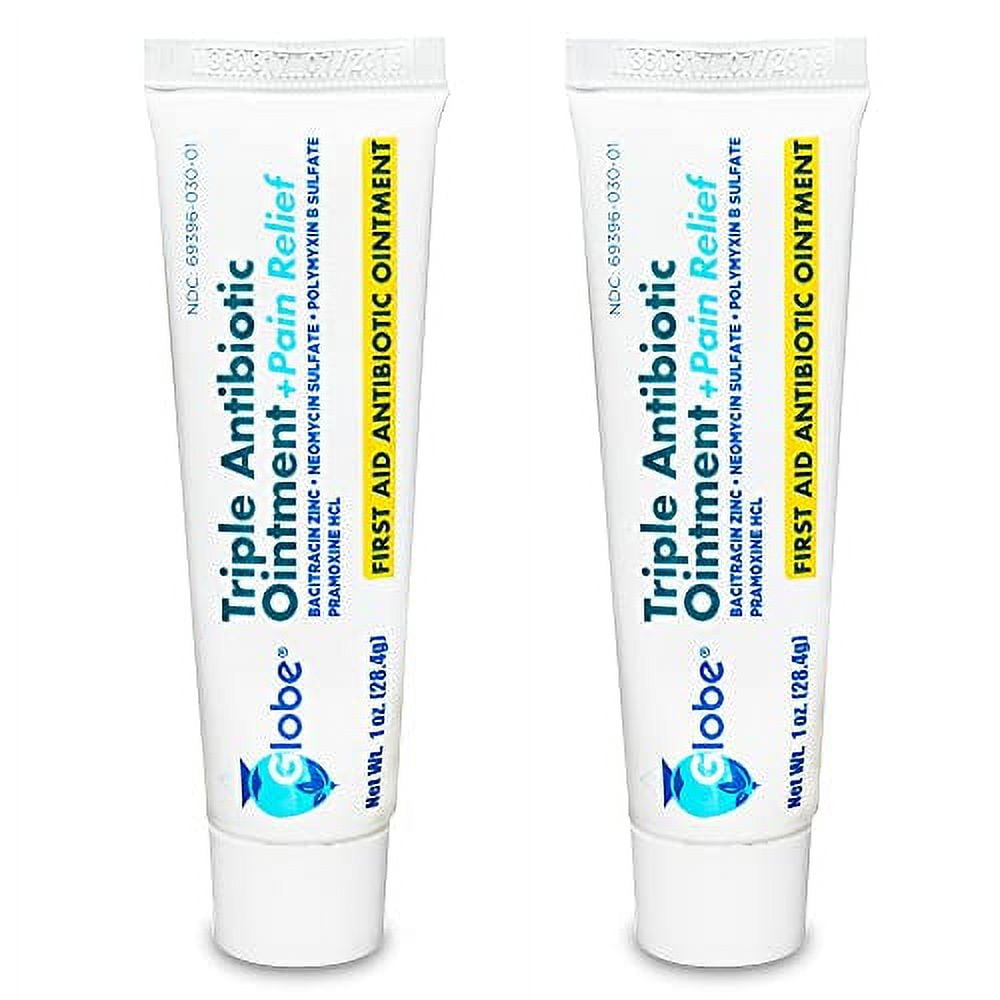 (2 Pack) Globe 1oz Triple Antibiotic Ointment + Pain Relief, Dual
