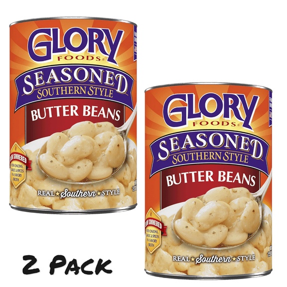 ( 2 Pack ) Glory Foods Canned Seasoned Butter Beans, 15.5 oz Can