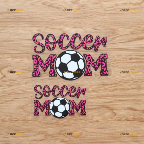 2 Pack Glossy, 4 Inches, 6 Inches - Soccer Mom Football Pink Leopard Print Sticker Decal Vinyl 03183f - for Car Boat Laptop Cup