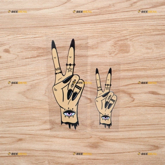 2 Pack Glossy, 4 Inches, 6 Inches - Witchy Peace Sign Hand Witch Sticker Decal Vinyl - for Car Boat Laptop Cup