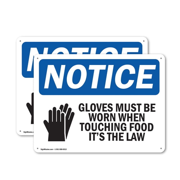 (2 Pack) Gloves Must Be Worn When Touching OSHA Notice Sign 24 Inch X 18 Inch Indoor / Outdoor Rust-Free Aluminum Metal Signs for Workplace, Workshop, and Construction Site, Made in the