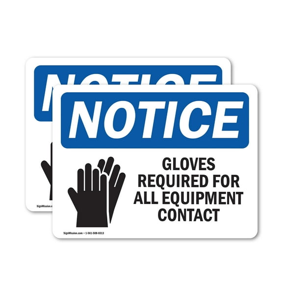 (2 Pack) Gloves Required For All Equipment Sign With Symbol OSHA Notice Sign 14 Inch X 10 Inch Vinyl Label Decal Sticker Weather Resistant, UV Protected for Workplace, Business, and