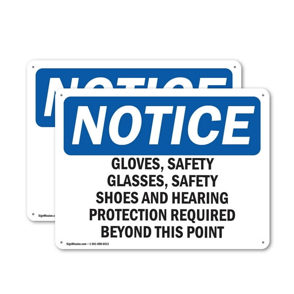 (2 Pack) Gloves Safety Glasses Safety Shoes And OSHA Notice Sign 18 Inch X 12 Inch Plastic Sign, Weather Resistant, UV Protected for Workplace, Business, and Construction Site, Made in