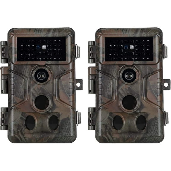 2-Pack No Glow Game & Deer Trail Cameras 24MP 1296P H.264 Video 100ft Night Vision Motion Activated 0.1S Trigger Speed Waterproof Farm & Yard Cameras for Home Surveillance & Outdoor Wildlife Hunting