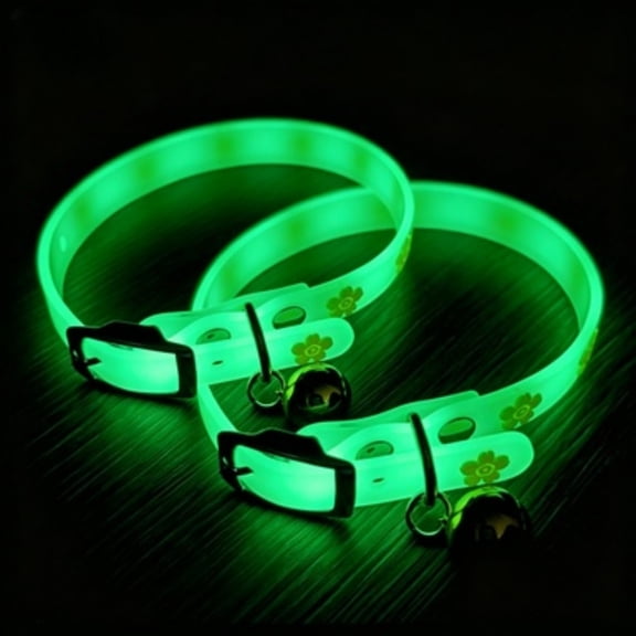 2-Pack Glow-In-The-Dark Reflective Cat Collar with Bell for Small Dogs And Cats Keep Your Pet Safe And Visible At Night Color Random
