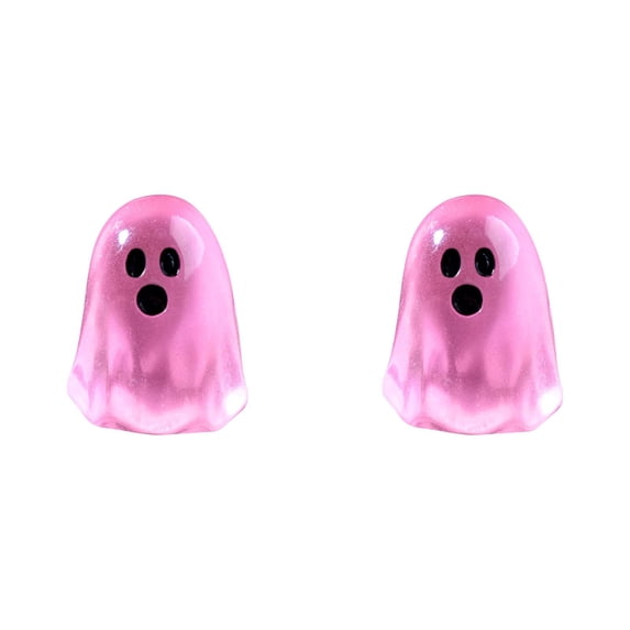 2 Pack Glow‑in‑Dark Hot Pink Mini Ghost Resin Figurines, Cute Tiny Halloween Statues for Terrarium Micro Landscape Desktop Fall Home Decor