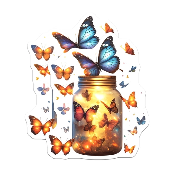 (2 Pack) Glowing Butterfly Jar Magnets - Enchanted Mason Jar Art - Whimsical Fairy Light Nature Decor - Magical Insect Accent - 5 Inches On Longest Side - Thick Durable Magnet - Made in USA - MAG24744