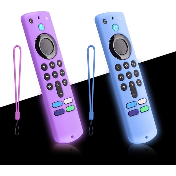 2-Pack Glowing Remote Cover, Silicone Protective Case with Lanyard, Glow Blue and Glow Purple, Compatible with Smart TV Remote Controller