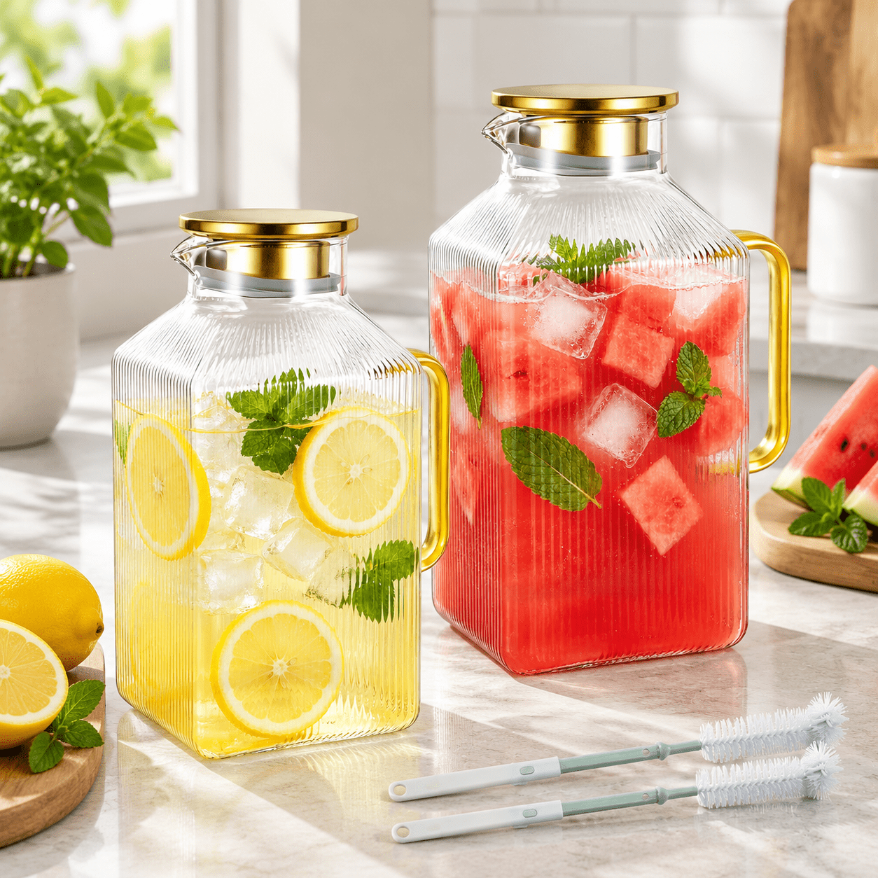 Ice Tea Pitcher Set 2 Pack Glpitcher With Lid 1 Gallon Iced Tea - Walmart.com