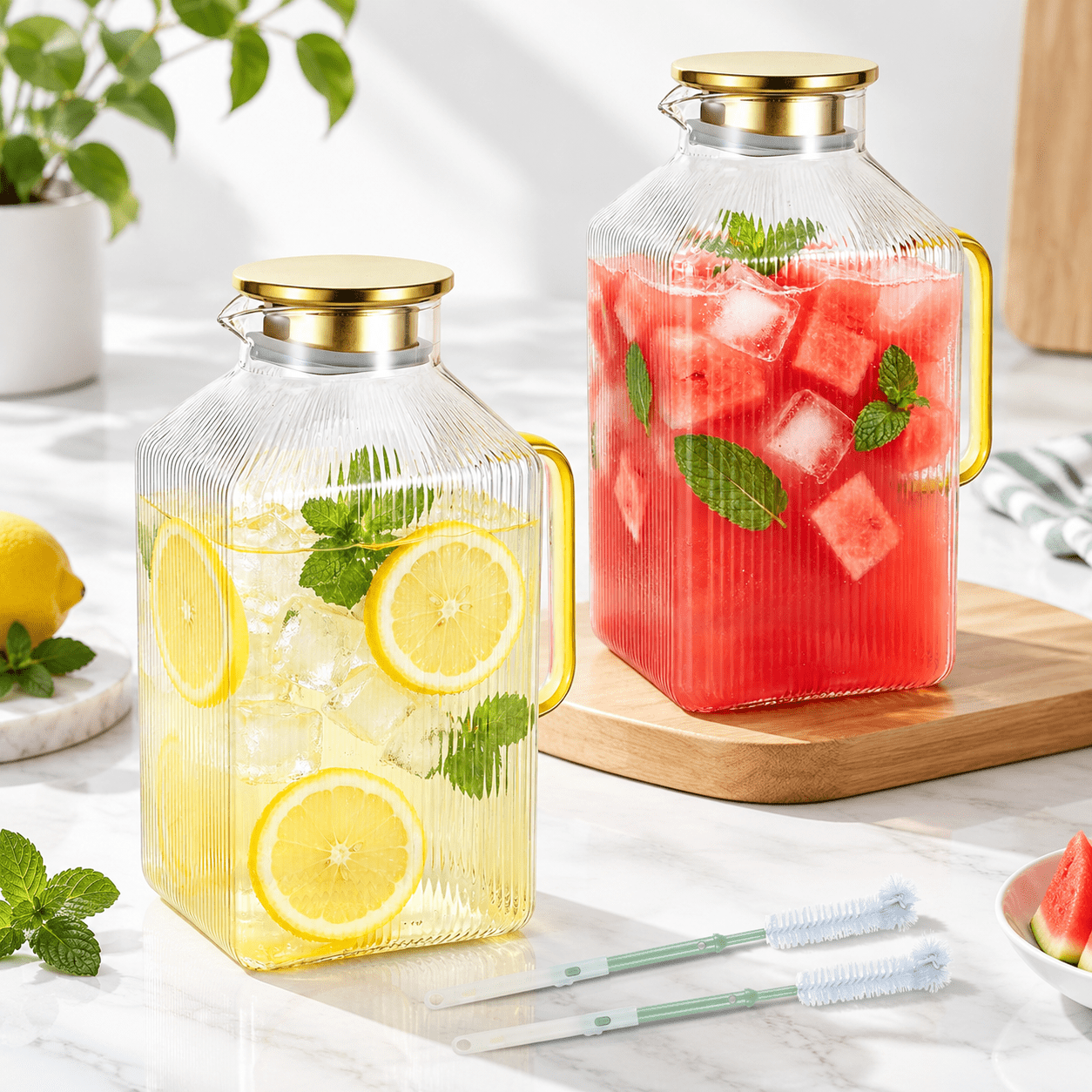 Ice Tea Pitcher Set 2 Pack Glpitcher With Lid 1 Gallon Iced Tea - Walmart.com