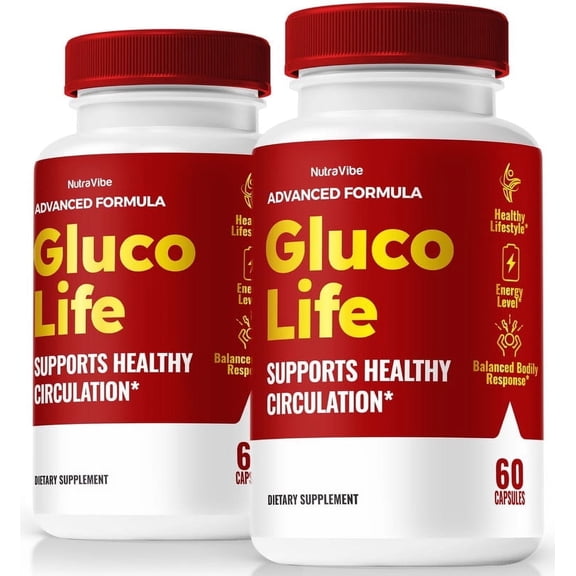 (2 Pack) Gluco Life Capsules, Original GlucoLife Formula - Naturally Supports Healthy Circulation, Stable Levels and Energizes the Body, Official Glucose Life Review (120 Capsules)