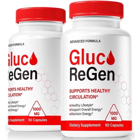 (2 Pack) Gluco Regen Capsules, Original GlucoRegen Formula - Naturally Supports Healthy Circulation, Stable Levels and Energizes the Body, Official Review (120 Capsules)