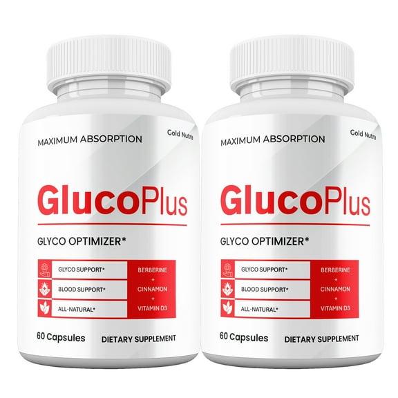 (2 Pack) GlucoPlus Blood Optimizer Capsules, Maximum Strength Blood Support, Gluco Plus Glyco Supplement Pills All Natural, 30 Day Supply per Bottle