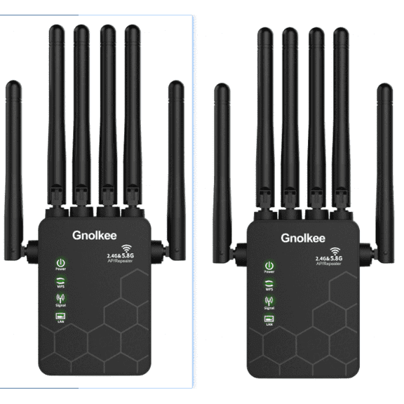 2-Pack Gnolkee 2026 Newest Wifi Range Extender, 1800Mbps Dual Band Internet Booster & Signal Amplifier, 15000 Sq.ft Coverage, Ethernet Port, Easy Setup,Black