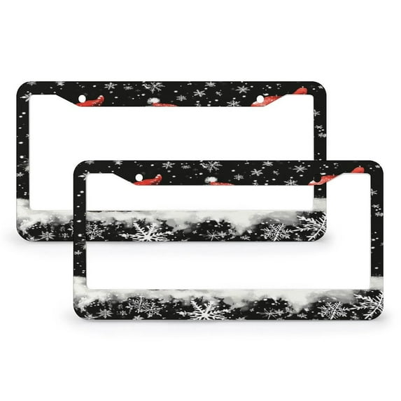 2 Pack Gnomes Sewing on An Old Vintage Sewing Machine License Plate Frame Xmas Snowflakes License Plate Cover Front Plates Frames Car Tag Frame Quality Aluminum Metal 2 Round Holes for Women Men