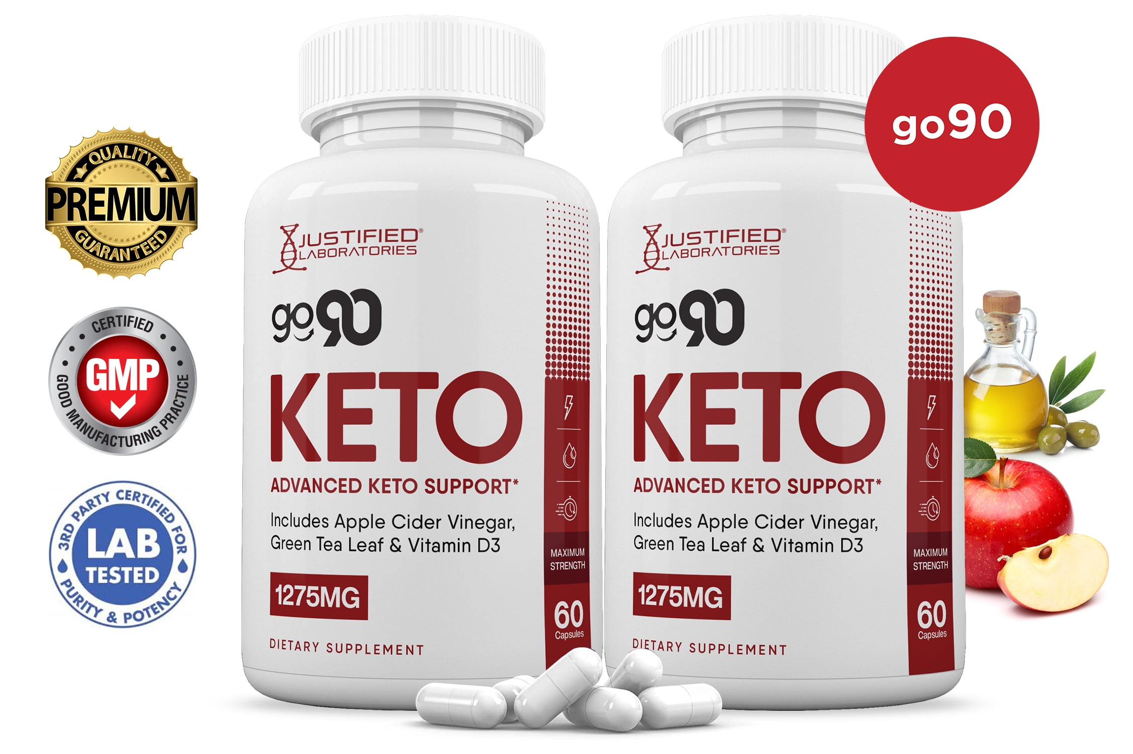 (2 Pack) Go 90 Keto ACV Pills 1275mg Dietary Supplement 120 Capsules
