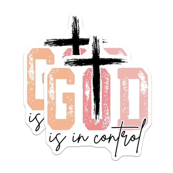 (2 Pack) God is in Control Stickers - Christian Faith Decal - Inspirational Quote Art - 5" On Longest Side - Sticks to Smooth Flat Surfaces - Made in USA - BMCS28809