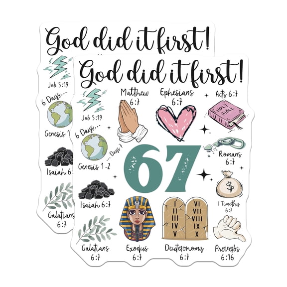 (2 Pack) God Did It First Stickers - Religious Verse Stickers - Bible Scripture Decals- 5" On Longest Side - Sticks to Smooth Flat Surfaces - Made in USA - BMCS16406