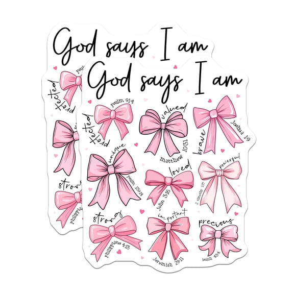 (2 Pack) God Says I Am Stickers - Christian Affirmations - Bible Verse Faith Decal - Inspirational Scripture - 5" On Longest Side - Sticks to Smooth Flat Surfaces - Made in USA - BMCS24988
