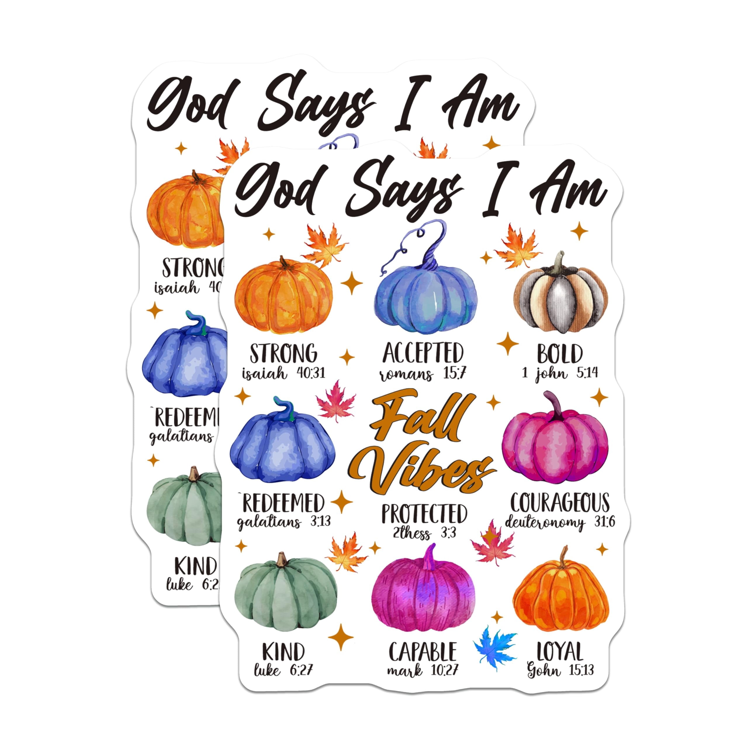 (2 Pack) God Says I Am Stickers - Fall Vibes Christian Stickers - Bible ...