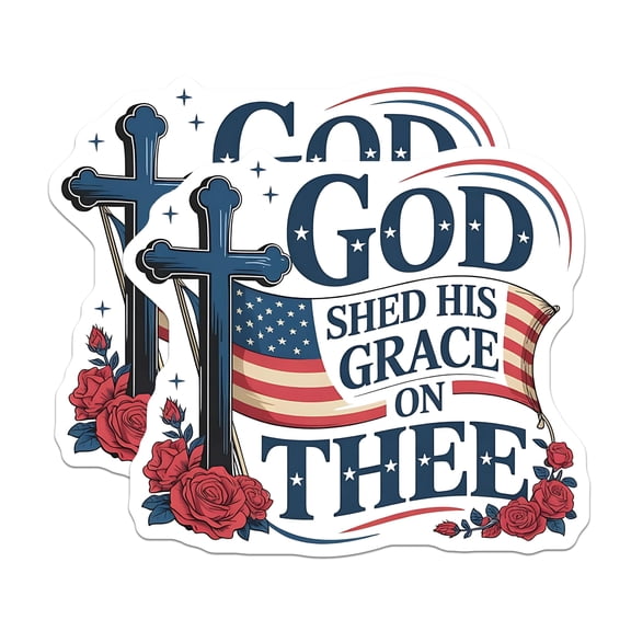 (2 Pack) God Shed His Grace On Thee Stickers - Christian Patriotic Decal - American Faith Quote - 5" On Longest Side - Sticks to Smooth Flat Surfaces - Made in USA - BMCS30602