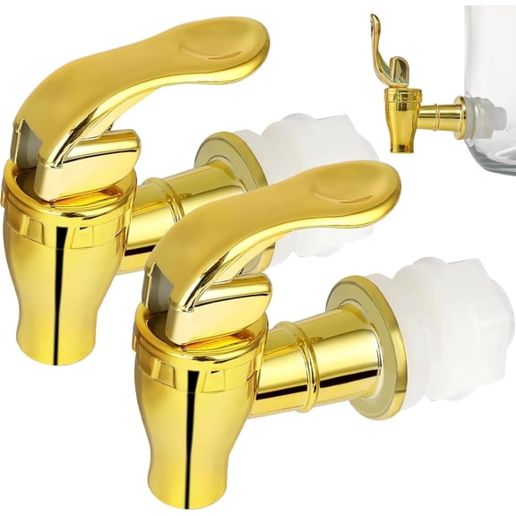 2-Pack Gold Beverage Dispenser Spigot – Push Style Replacement Spout for Glass Water & Drink Dispensers-dh