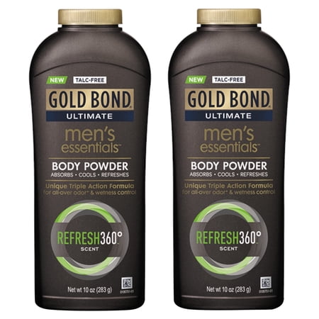 2 Pack Gold Bond Ultimate Men's Essentials Body Powder Refresh 360 Scent 10oz Ea Talc-Free