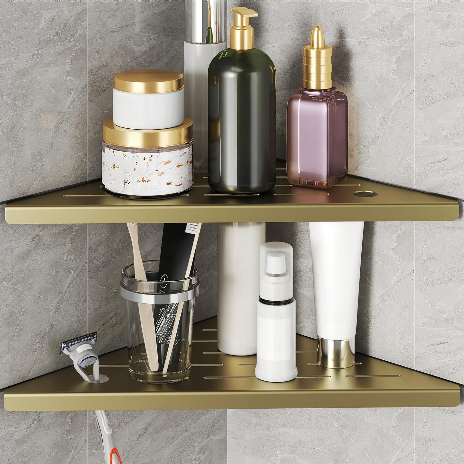 2 Pack Gold Corner Shower Shelves,304 Stainless Steel Corner Wall ...