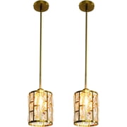 2 Pack Gold Crystal Shade Hanging Kitchen Island Modern Pendant Light, Adjustable Hanging Lamp Fixture for Dining Room, Bar, E26 Socket Dimmable