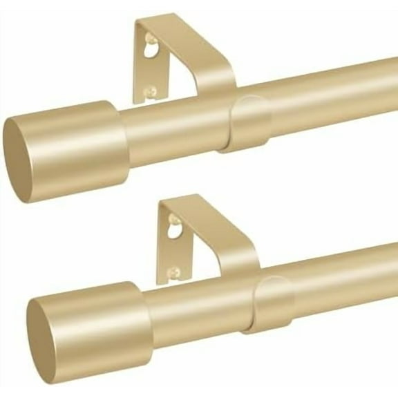 2 Pack Gold Curtain Rods for Windows 66 to 120 Inch(5.5-10ft),1 Inch Heavy Duty Curtain Rods,Modern Adjustable Long Curtain Rod,Cylinder Finials Drapery Rods,Window Curtain Rod 36-120",Brass
